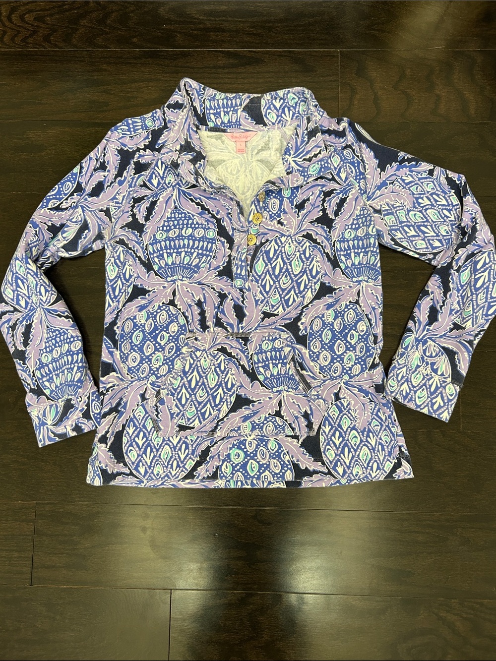Lilly Pulitzer Lavender and Navy Paisley-Print Long Sleeve Polo